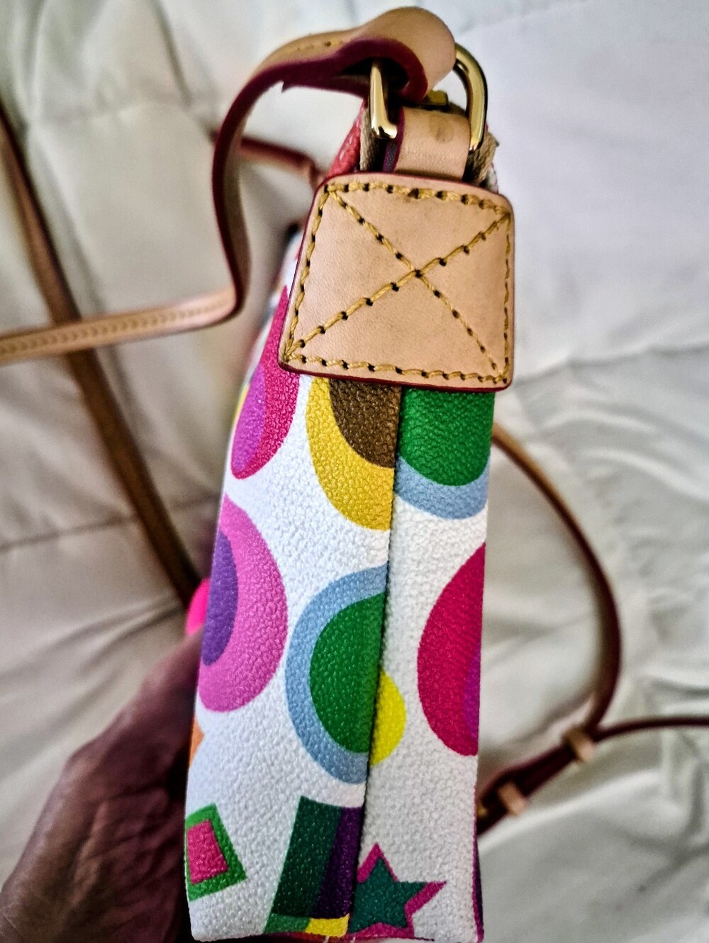 Dooney & Bourke White Multicolor Logo Print Leather Crossbody - Picture 9 of 11